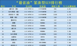汽车油耗排行榜-