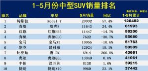 中型suv销量排行榜-